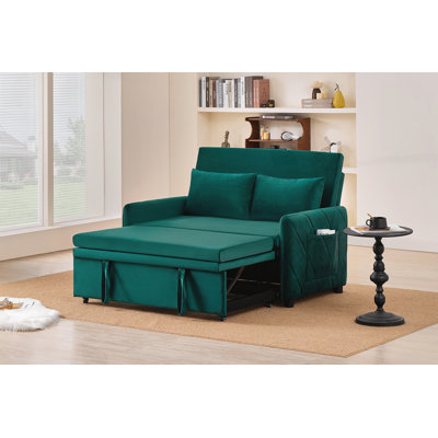 Convertible Sleeper Sofa Bed, 5-Position Adjustable Backrest Loveseat with Pull-Out Bed, Side Pocket