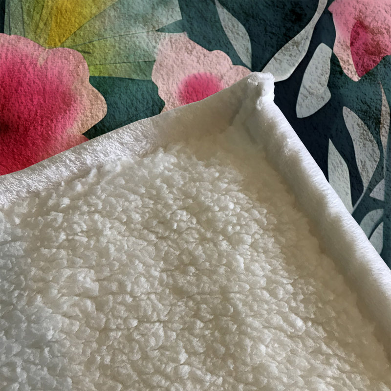 Throw Blanket, 68" W x 80" L, Floral/Abstract, Pink/Green/Orange/Black