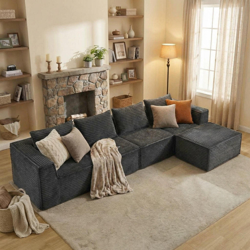 Canapé modulaire 137 po, canapé en forme de L avec siège profond, sans assemblage requis, pour salon, appartement, chambre à coucher