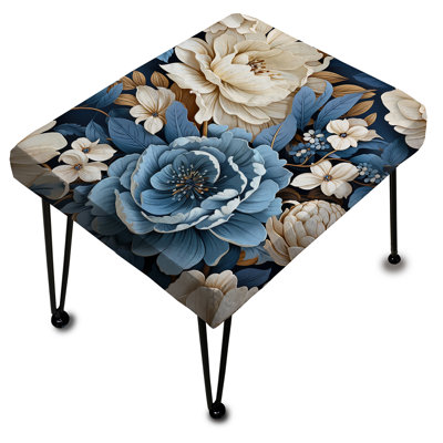 Toile florale exotique bleue et blanche I - Repose-pieds rectangulaire floral