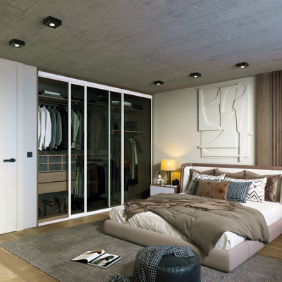3 Panel Smoked Glass Sliding Room Divider with Aluminum Frame Silent Glide technology