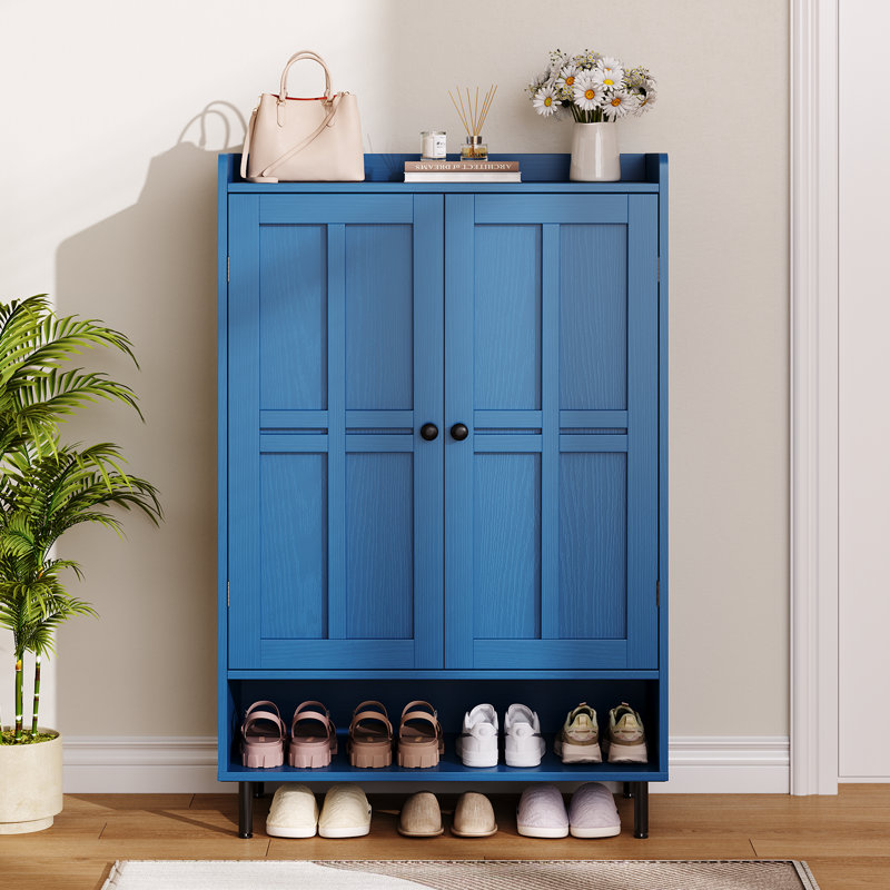 Aleatha 6-Tier 24 Pairs Shoe Cabinet With Doors And Adjustable Shelves For Entryway, Blue