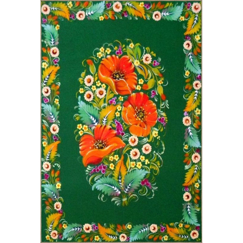 Tapis décoratif floral vert, Rond 3 pi 4 po