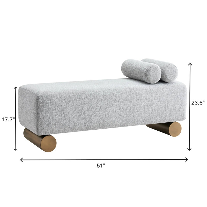Cerryn Linen Upholstered Bench with Tube Pillows and Sculptural Metal Legs – Modern Accent Bench for Living, Bedroom, or Entryway