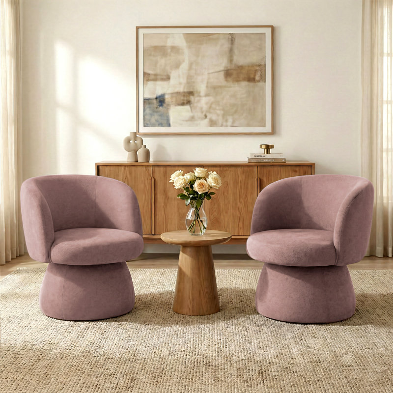 Fauteuil demi-tonneau pivotant l 28 po avec base ronde (ensemble de 2), Pink