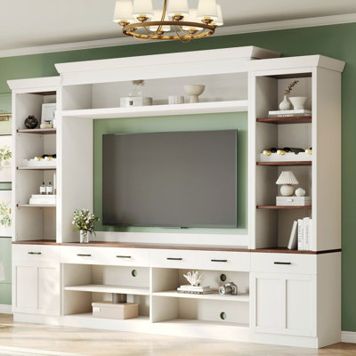 Blaze Farmhouse Entertainment Center with Bookshelf, Shelves & Wine Rack