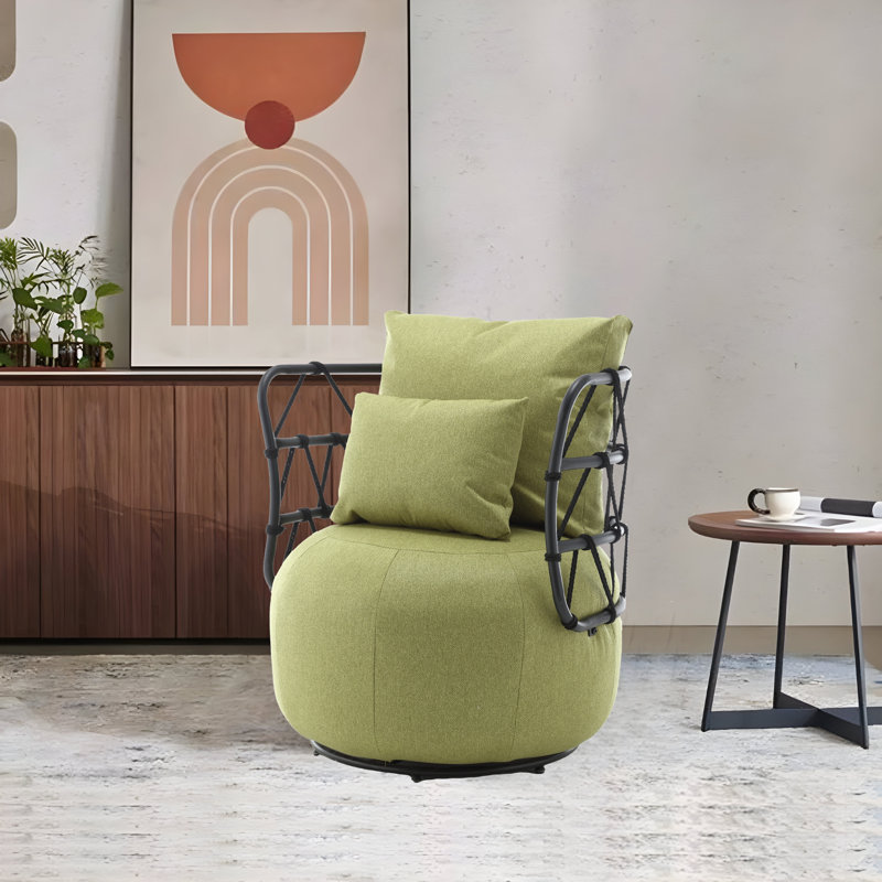 Chaise de salon rembourrée Wrought Studio ™ capitonnée, chaise d'appoint en tissu de lin texturé, bleu marine, Lin olive
