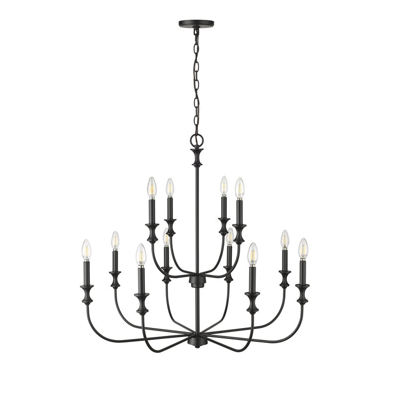 12 Light 33.9 In. Matte Black Chandelier, Noir mat