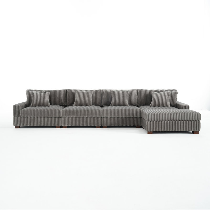 5 Seater Sectional, Light Grey Faux Fur