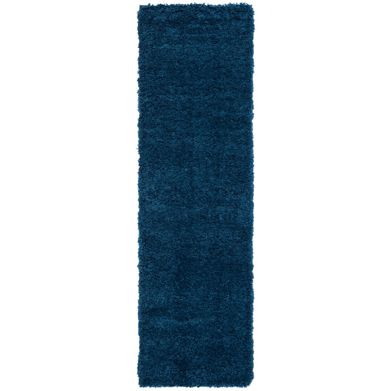 Tapis ivoire à poils longs Sador, Blue, Tapis de couloir 2 pi 3 po x 8 pi