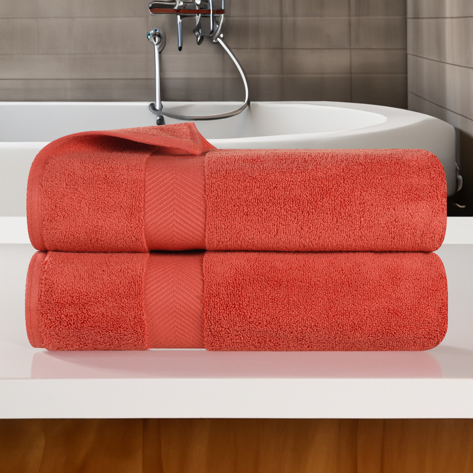 Hamachi 6-Piece Cotton Towel Set, Brick, Bath Towels - 2 Pack