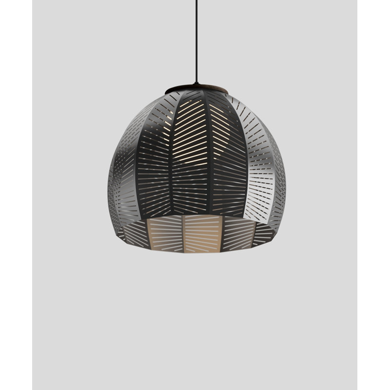 Luminaire suspendu en forme de dôme à 1 lumière Amicus, H 17,75 po x l 21 po x P 21 po, Noyer teint foncé / noir texturé