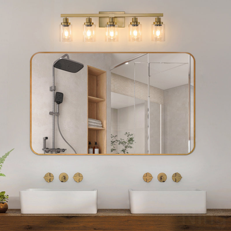Luminaire de meuble-lavabo à configuration 31 lumières dorées 31 po avec abat-jour en verre transparent, applique en métal de style moderne pour salle de bain