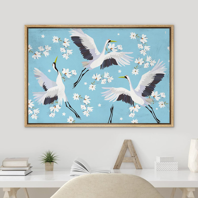 IDÉE4WALL, impression sur toile encadrée, décoration de chambre BCBG, motif de cerisiers en fleurs, oiseaux, nature, décoration, multicolore, rustique coloré pour le salon, la chambre à coucher, le bureau, encadrée sur toile