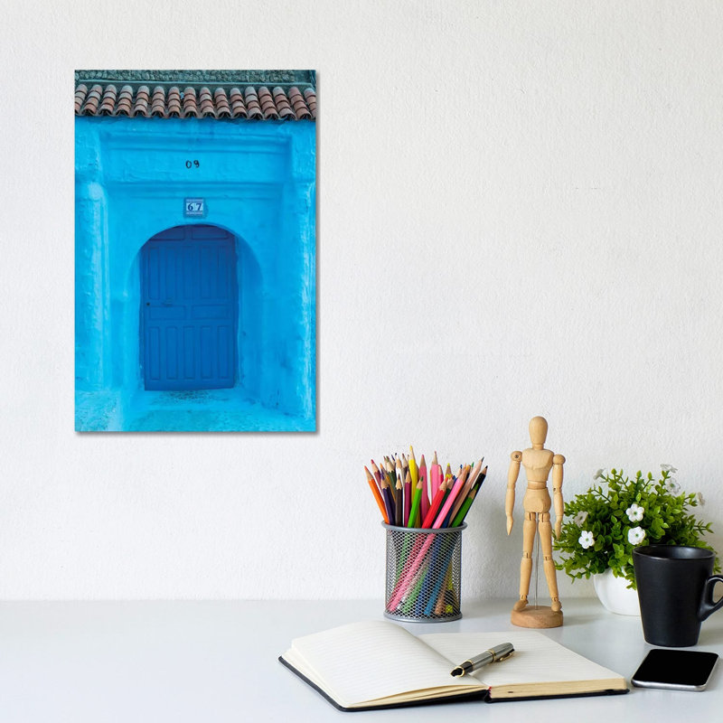 Africa, Morocco, Chefchaouen. Arch Over Wooden Door. by Jaynes Gallery - Wrapped Canvas Print, 20.32 cm H x 30.48 cm W