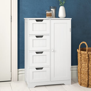 White Wood 4-Drawer 1-Door Bathroom Storage Cabinet - 32.68 H x