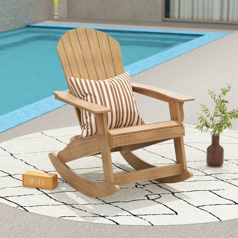 Outdoor All-Weather Poly Arrlo Rocking Plastic Chair, Teak