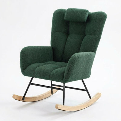Nursery Rocking Chair,Teddy Upholstered Padded Seat Rocking Chair with High Backrest,Modern Accent Recliner for Living Room，2pcs