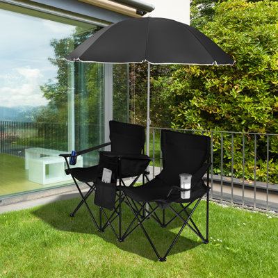 Ahmarie Portable Folding Picnic Double Chair W/umbrella Table Cooler Beach Camping Turquoise by Arlmont & Co.