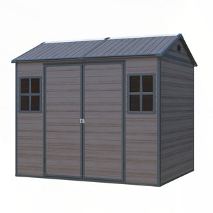 Durable 8x6 ft Resin Outdoor Storage Shed with Floor, Two Windows, and Lockable Door for Garden, Patio, and Backyard