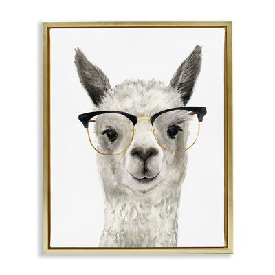 Au-574-Framed " Farm Animal Llama In Glasses " by Victoria Borges