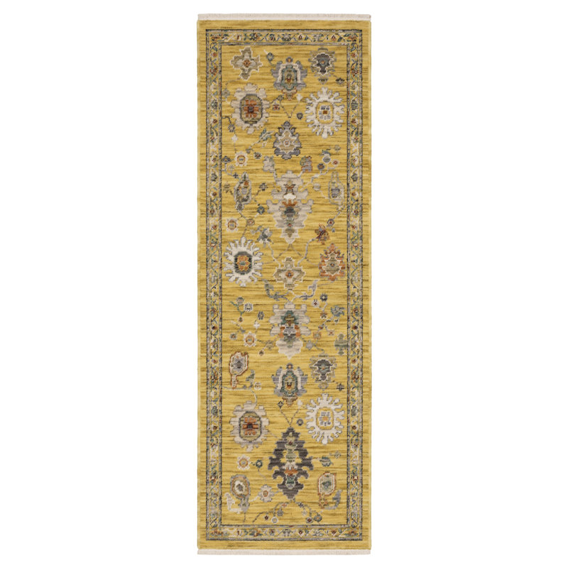 Tapis oriental jaune / multicolore Elleanna, Tapis de couloir 2 pi x 6 pi 3 po