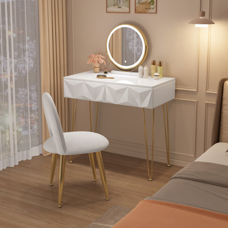 Appingedam Dressing Table with Mirror and Seat and Storage Included