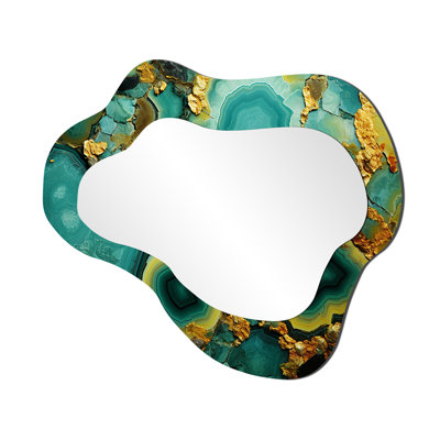 Golden Green Amazonite stone - Stone Geode Cloud Mirror, Green Asymmetrical Unique Wall Mirror, Printed Metal Art