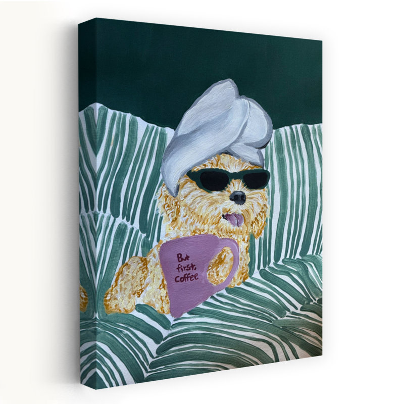 But But Coffee, chiot abstrait contemporain, paysage tropical, art mural, H 24 po x l 16 po