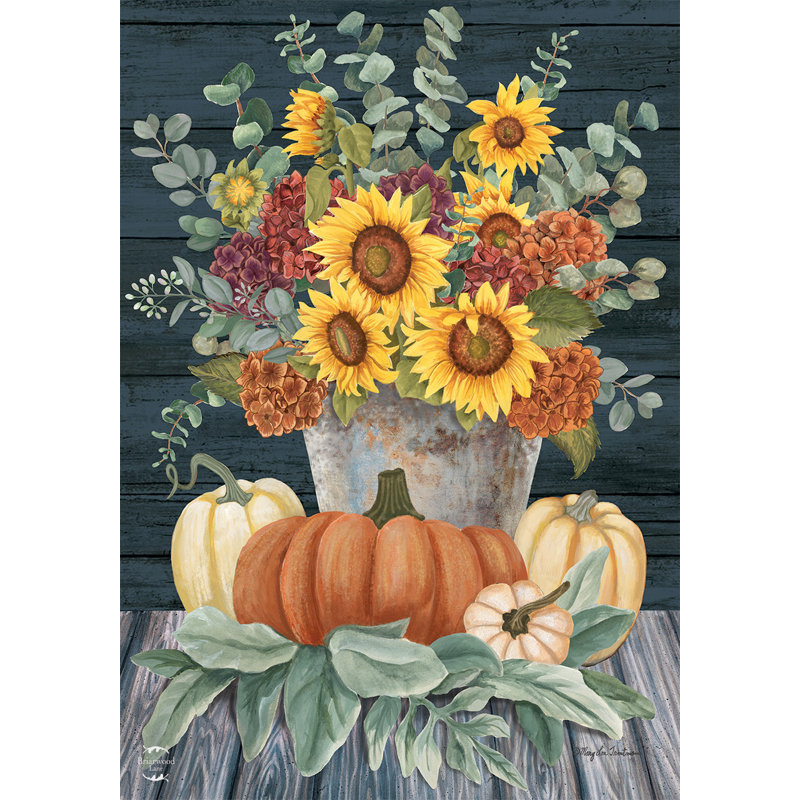 Drapeau de maison tournesols et hortensias, Jaune/Vert Sauge Été