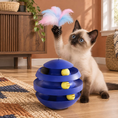 Ce tapis de jeu interactif pour 3 chats et chatons d'intérieur s'ennuie avec 3 couches de boule de roulement, une tour et une plume.