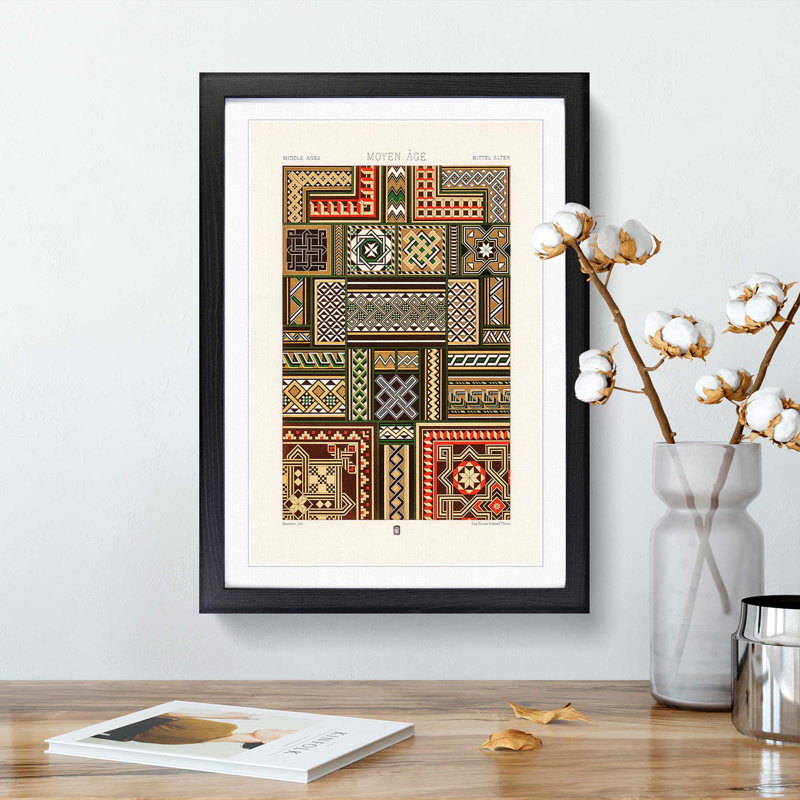 Middle-Age Patterns by Albert Racinet - Picture Frame Painting Print, 36cm H x 27cm W x 2cm D, Black Framed