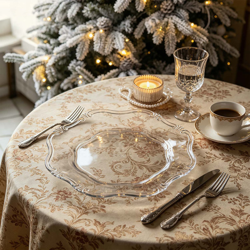 8 Pack Durable Plastic Charger Plates,Perfect for Elevating Dining and Event Decor, Clear