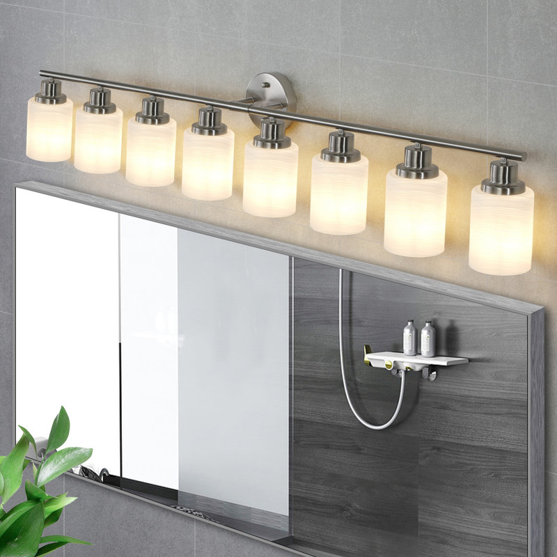 Miroir de salle de bain Modern, Nickel brossé, 8 lumières, H 10,2 po x l 52 po x P 6,3 po