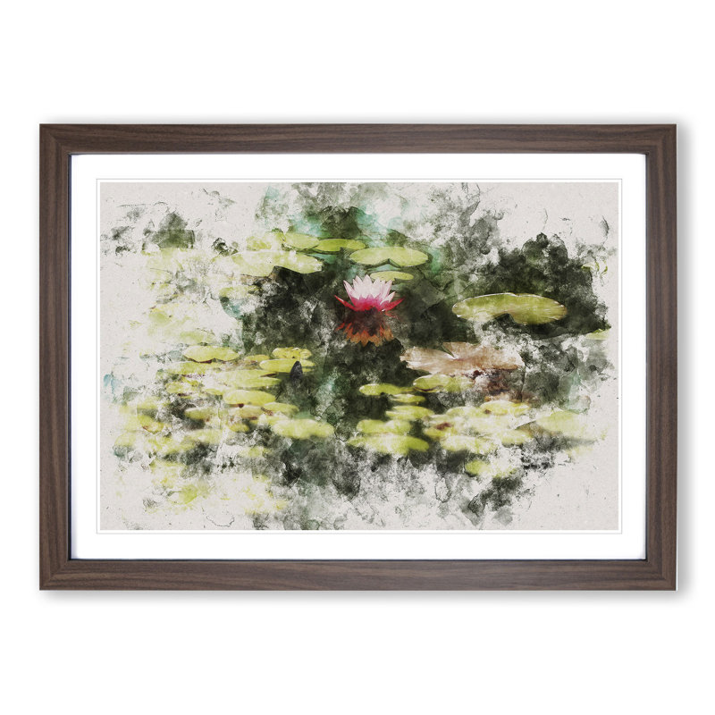 Pink Water Lily Flower Vol.1 - Picture Frame Graphic Art, 27cm H x 36cm W x 2cm D, Walnut Framed