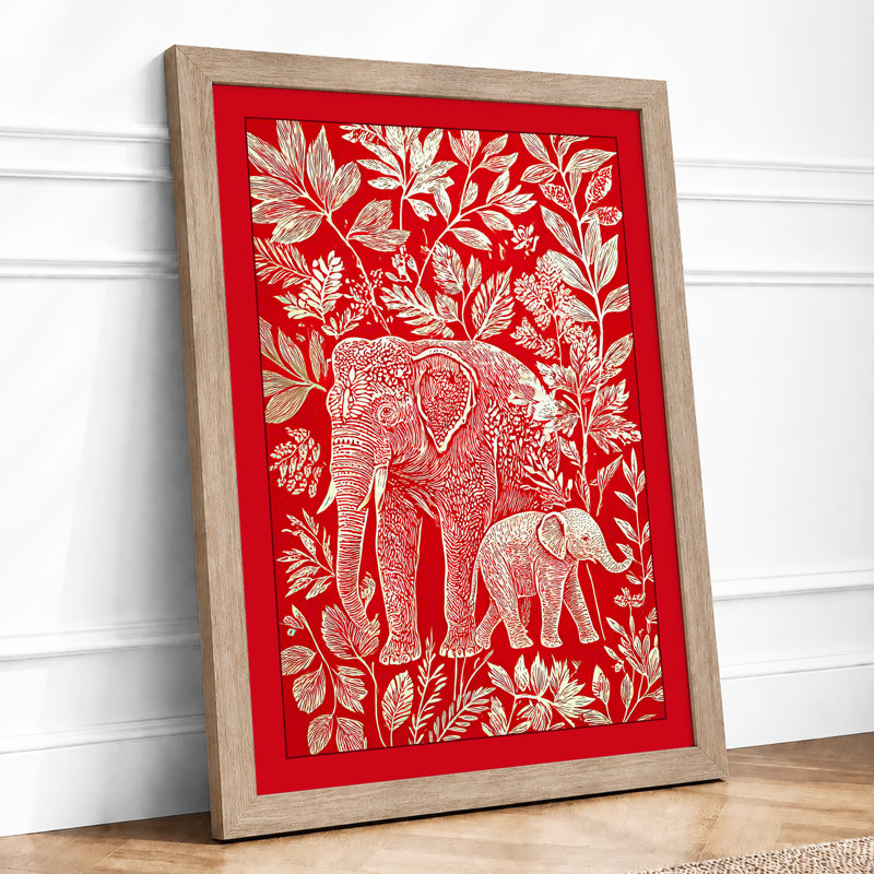 Elephants in Bloom Boho 1 Piece Single Picture Frame Wall Art, A1 - 84.1 x 59.4 cm, Oak