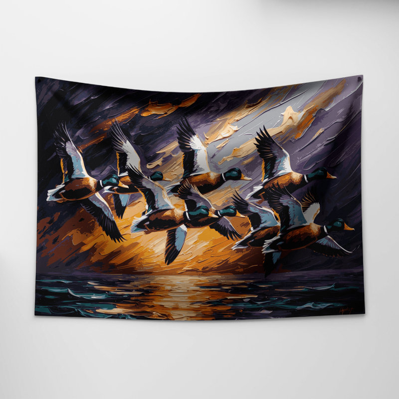Tapisserie murale oiseaux colvert, 68 po x 80 po