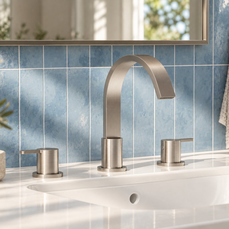 Robinet de salle de bain surdimensionné à 3 trous et 2 poignées avec drain, Nickel brossé