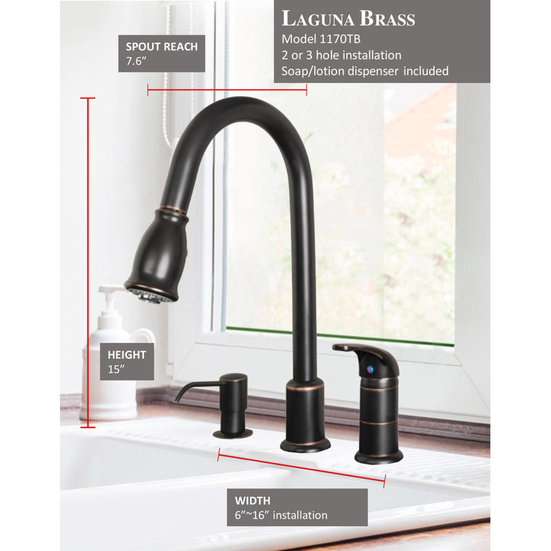 Single Handle Pull Down Kitchen Faucet with Soap/Lotion Dispenser, Oil Rubbed Bronze