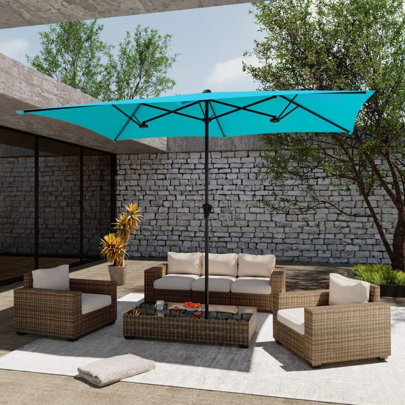 Parasols de table de patio 11x7Ft double face avec auvent résistant aux rayons UV et manivelle pour le jardin, la terrasse et la piscine
