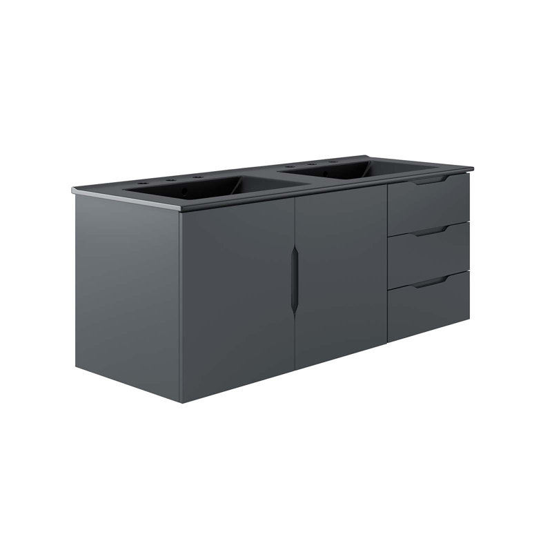  Vitality 48" Double Sink Bathroom Vanity, Gray, Black