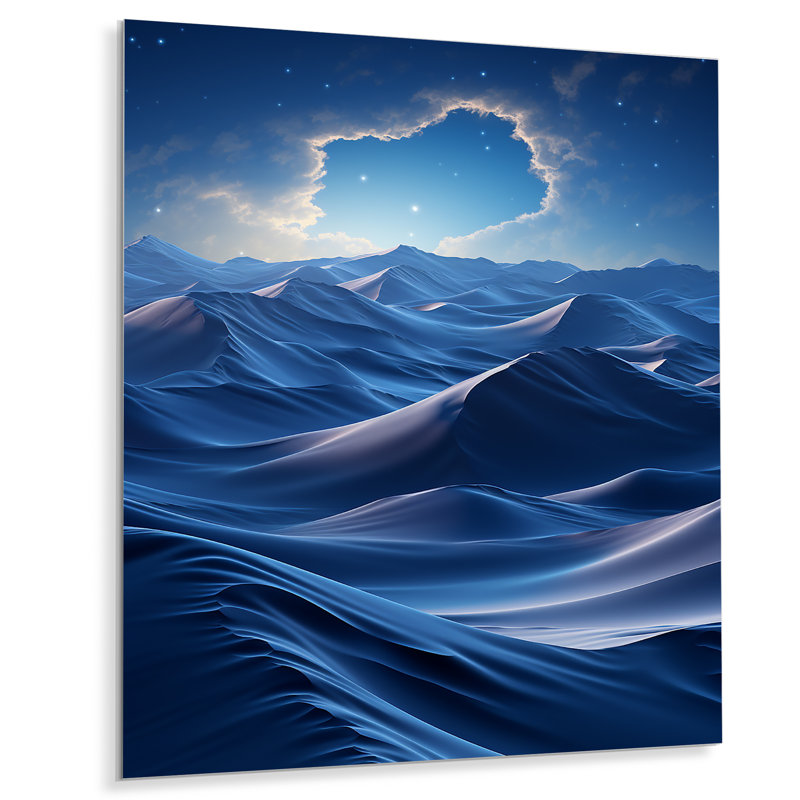 «Blue Nocturnal Desert Dunes VII» - art mural désert en métal, H 20 po x l 12 po x P 1 po