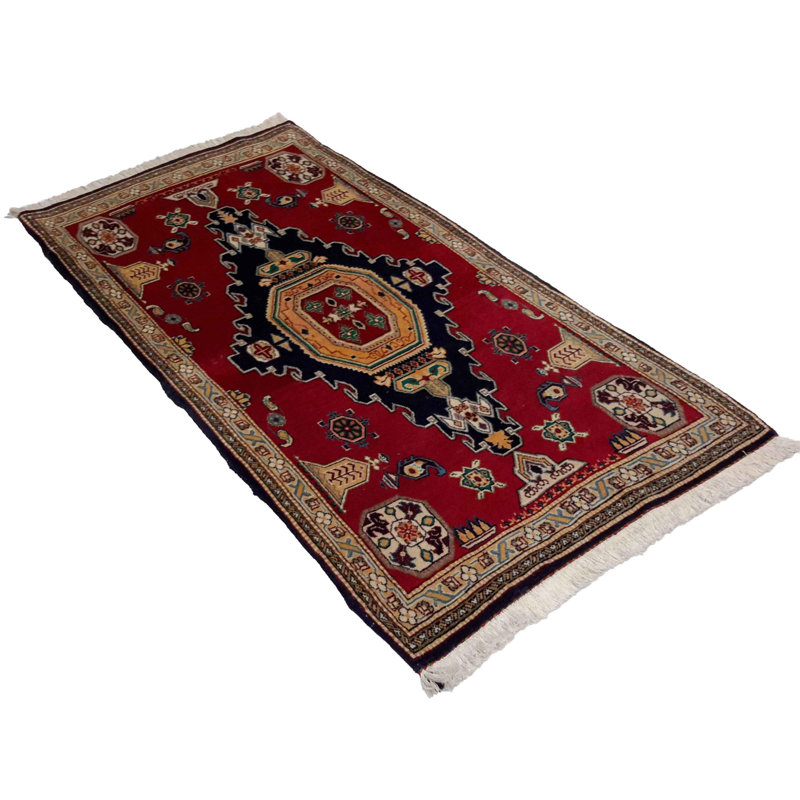 Oniskey Cotton Oriental Area Rug in Navy
