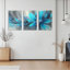 Ensemble de 3 tableaux abstraits à fleurs bleues sur toile tendue