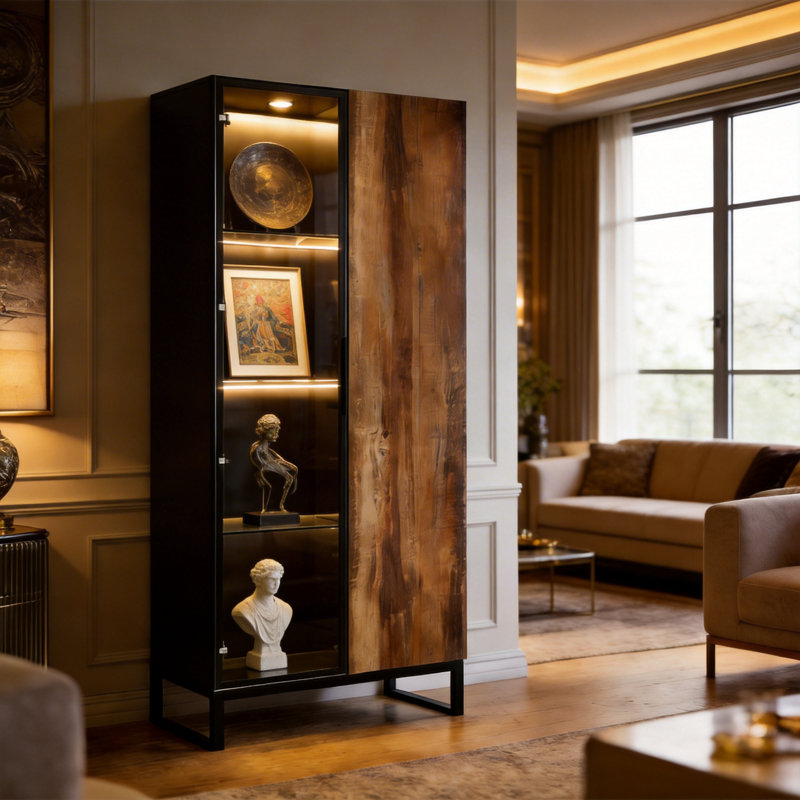 Display Cabinet With Color-Changing LED Lights & Touch-Open Door