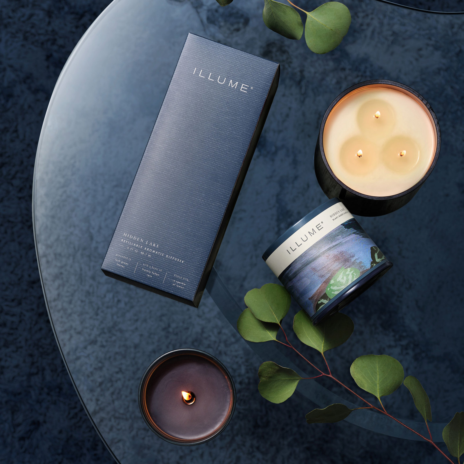 ILLUME Beautifully Done Baltic Glass Candle, Hidden Lake, Matte Ceramic