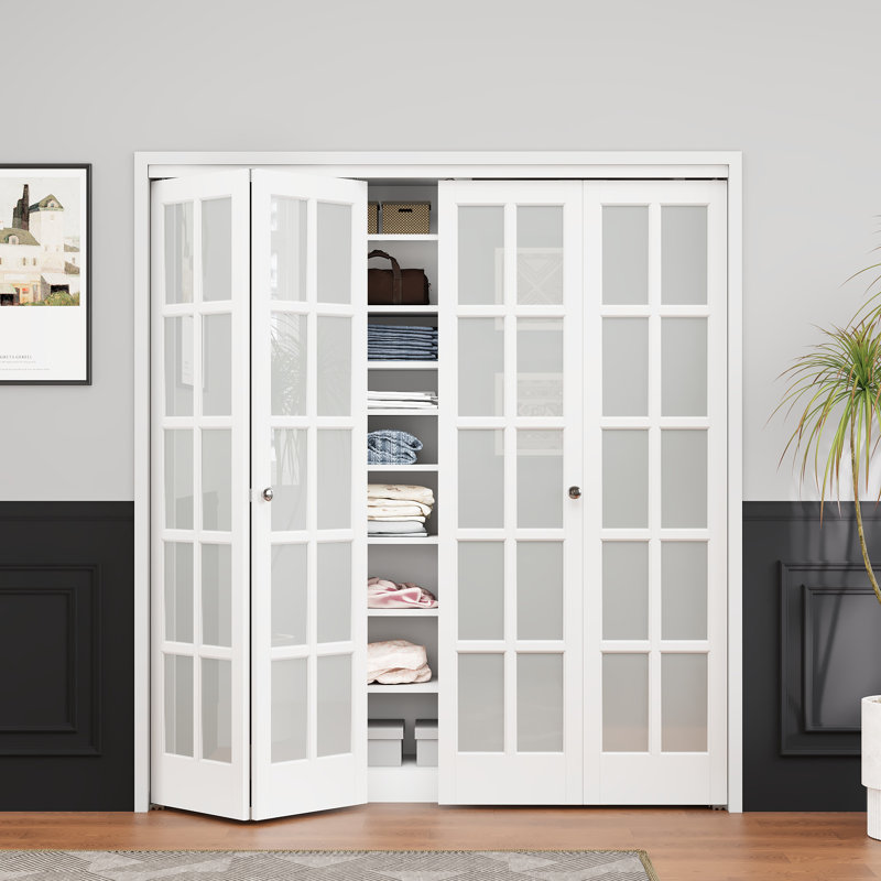 Porte pliante double en verre givré à la française, 72 po x 80 po