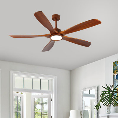 60 Inch  Wood Ceiling Fans With Lights And Remote, 5 Solid Wood Blades,Modern  Low Profile Ceiling Fan With Light, 6 Speed, Reversible DC Motor, For Bedroom/Outdoor/Farmhouse/Patios