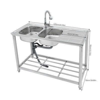 Évier de cuisine en acier inoxydable à double cuve 19,69 po L