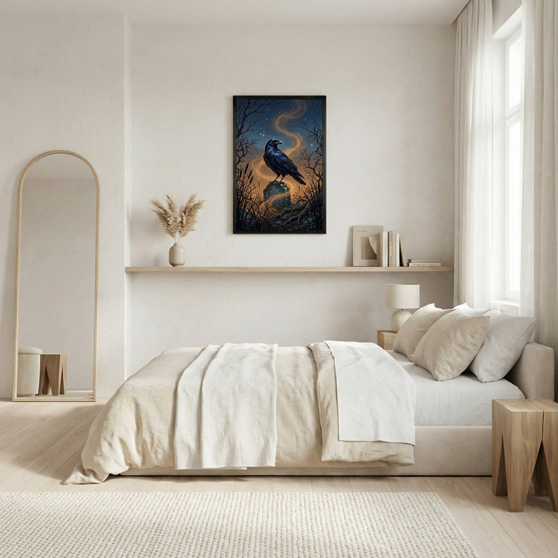 Toile noire sur fond de pierre avec des tourbillons dorés et des étoiles, 36"H x 24"W